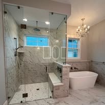 Marble shower with freestanding tub