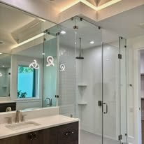 Modern bathroom vanity and shower